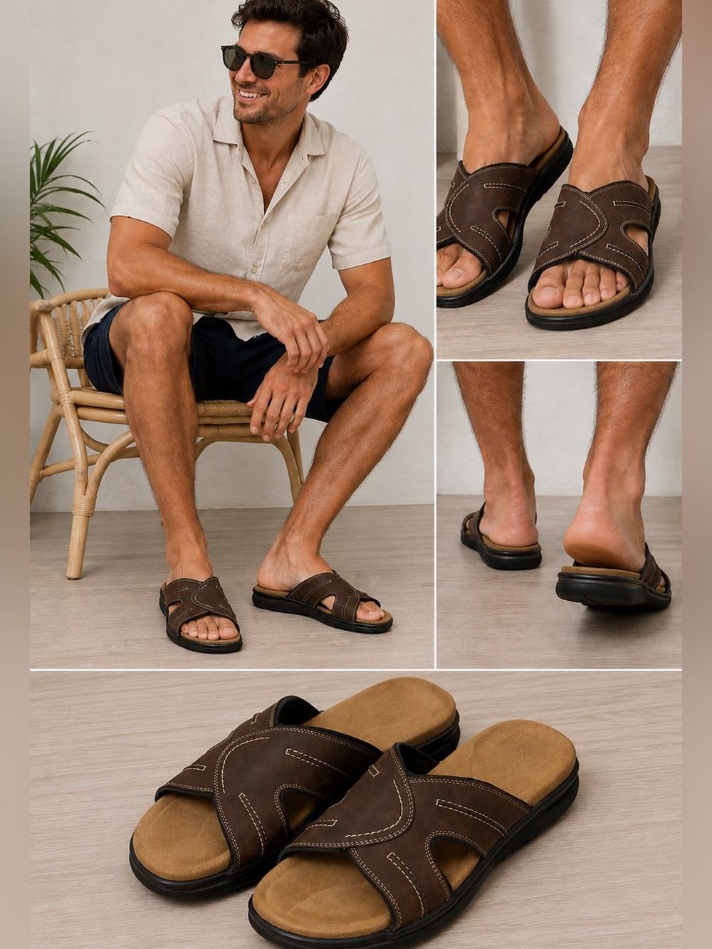 George Men’s Brown Comfort Slide Sandals Size 7 NWT Cushioned Casual Slides
